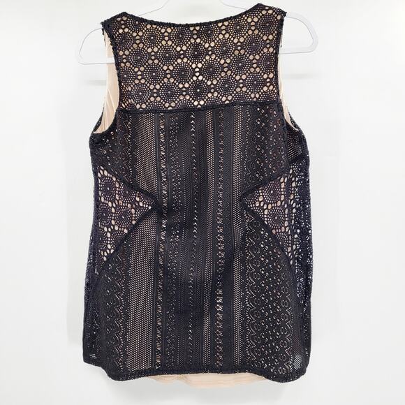 A Pea In The Pod Maternity Black & Tan Lace Crochet Layered Tank Top Women's L - Picture 2 of 7